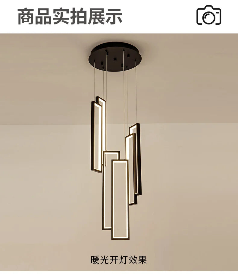 Designer Lighting Stair Chandelier Modern LED Indoor Lighting Creative Duplex Floor Decoration Long Line Black Chandelier