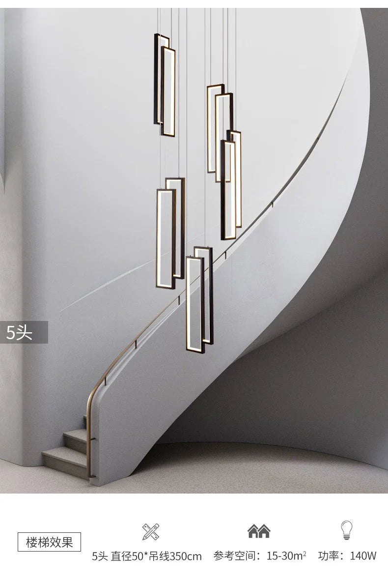 Designer Lighting Stair Chandelier Modern LED Indoor Lighting Creative Duplex Floor Decoration Long Line Black Chandelier