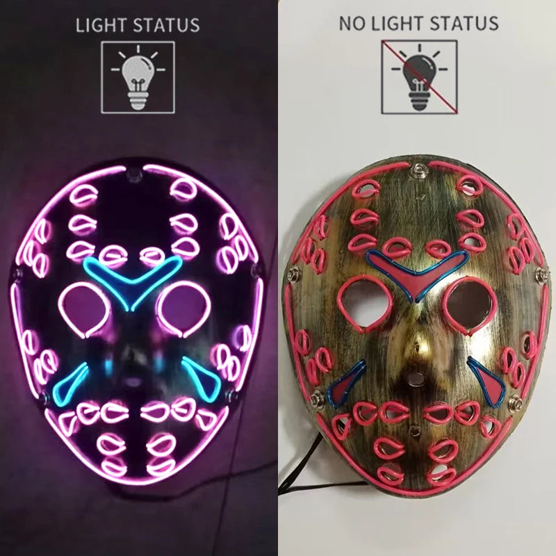 Led Halloween Mask Christmas Carnival Glow In Dark Cosplay Jason Voorhees Mask Luminous Led Movie Theme Night Flashing Face Mask