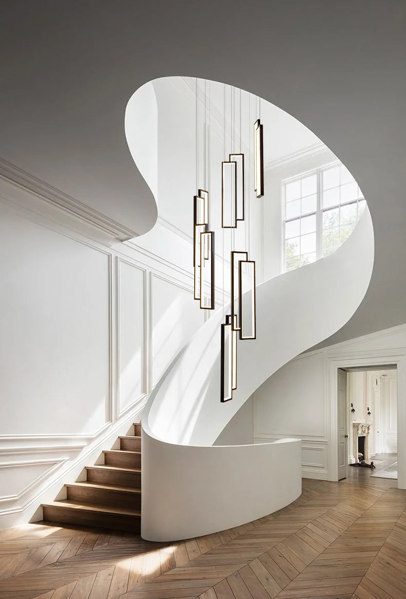 Designer Lighting Stair Chandelier Modern LED Indoor Lighting Creative Duplex Floor Decoration Long Line Black Chandelier