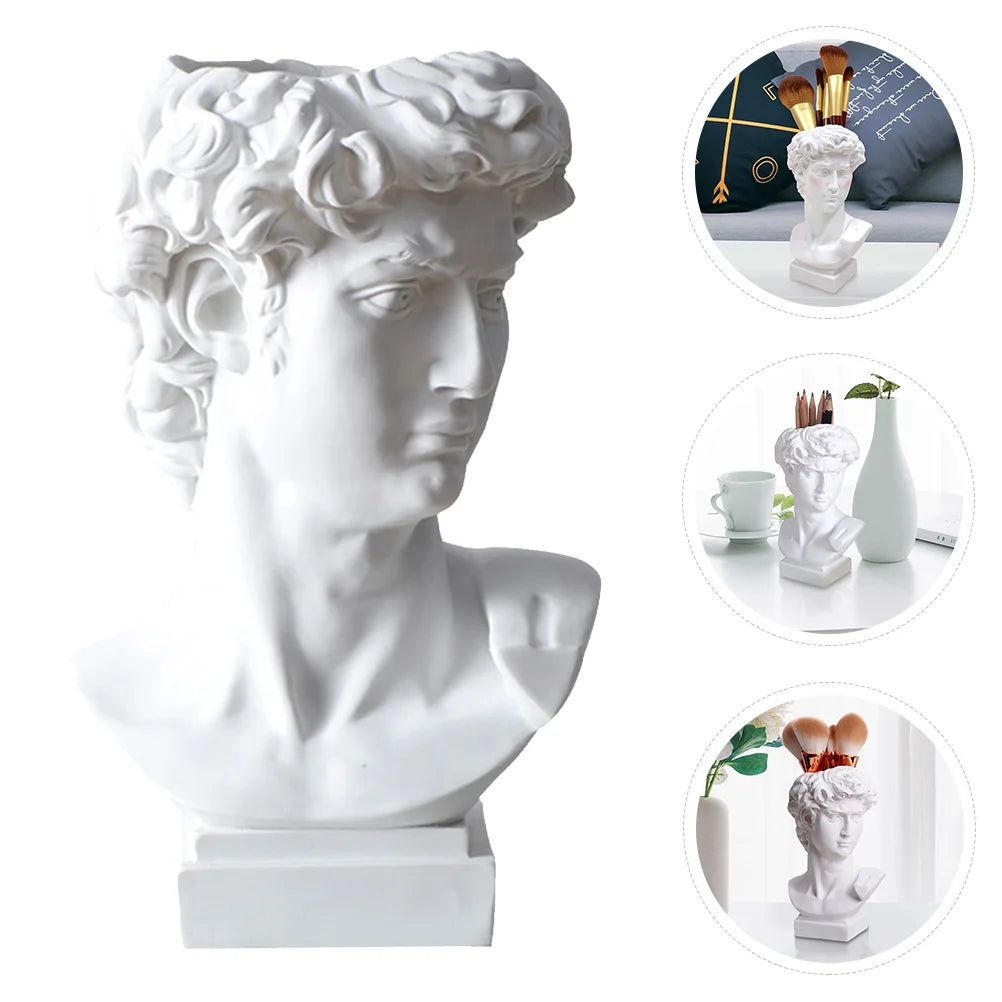 David Funny Pen Holder Creative Container Resin Succulent Pot Statue Bonsai Brush Plant Desktop Lead Pencils