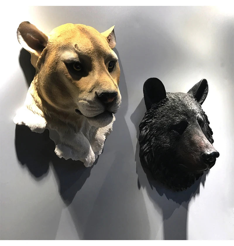 Resin simulation animal head bar cafe restaurant shop decoration sculpture three-dimensional wall hanging retro aesthetic statue