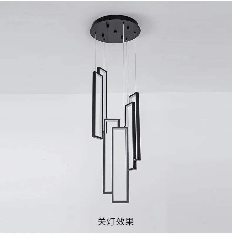 Designer Lighting Stair Chandelier Modern LED Indoor Lighting Creative Duplex Floor Decoration Long Line Black Chandelier