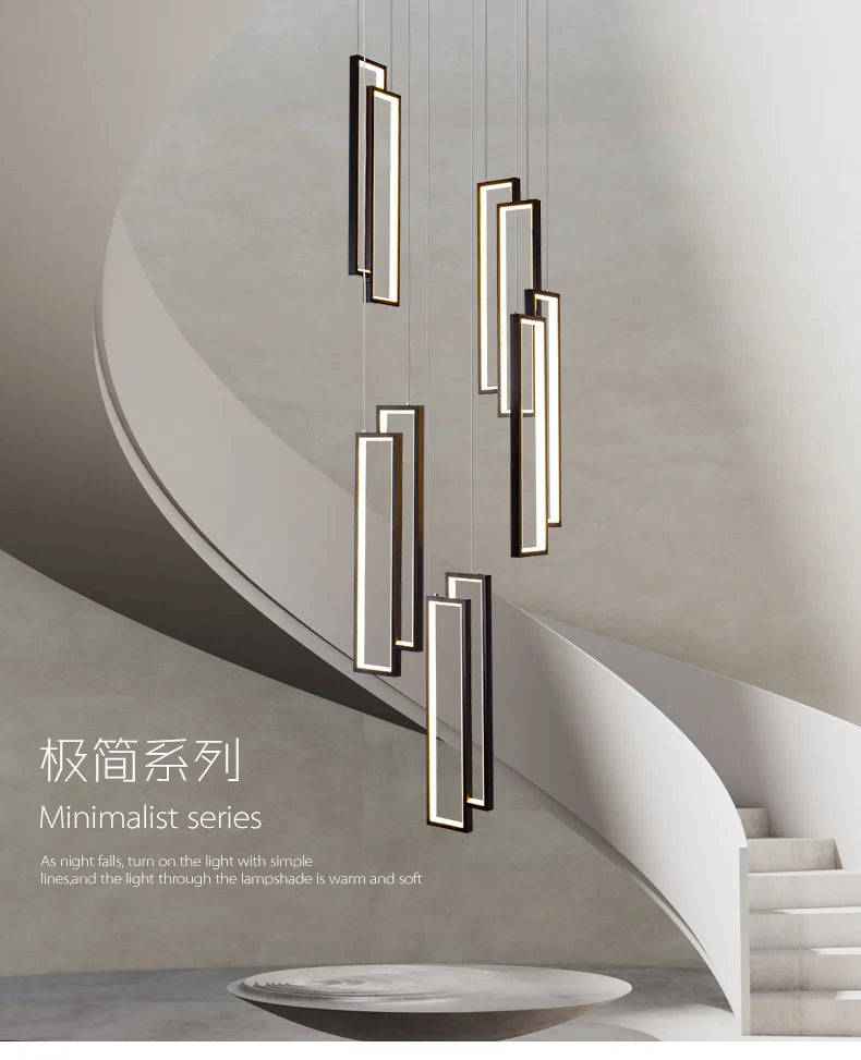 Designer Lighting Stair Chandelier Modern LED Indoor Lighting Creative Duplex Floor Decoration Long Line Black Chandelier