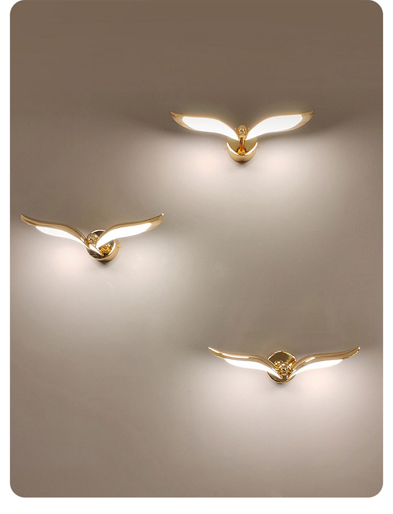 Designer's Creative New Chinese Light Luxury Seagull LED Wall Lamp Gold Living Room Background Bedroom Bedhead Corridor Bar Art