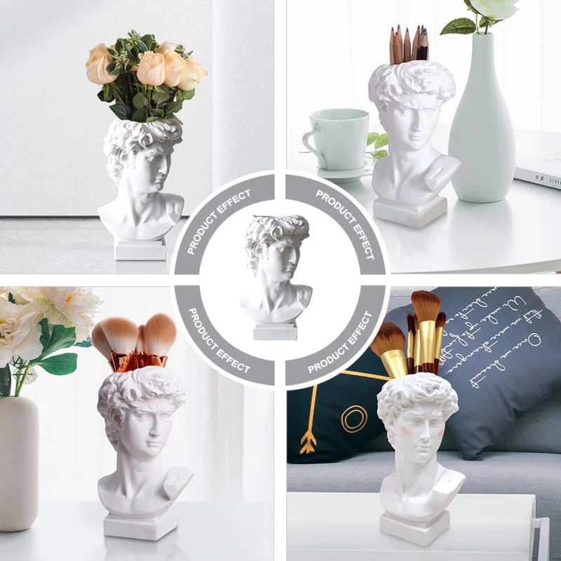 David Funny Pen Holder Creative Container Resin Succulent Pot Statue Bonsai Brush Plant Desktop Lead Pencils