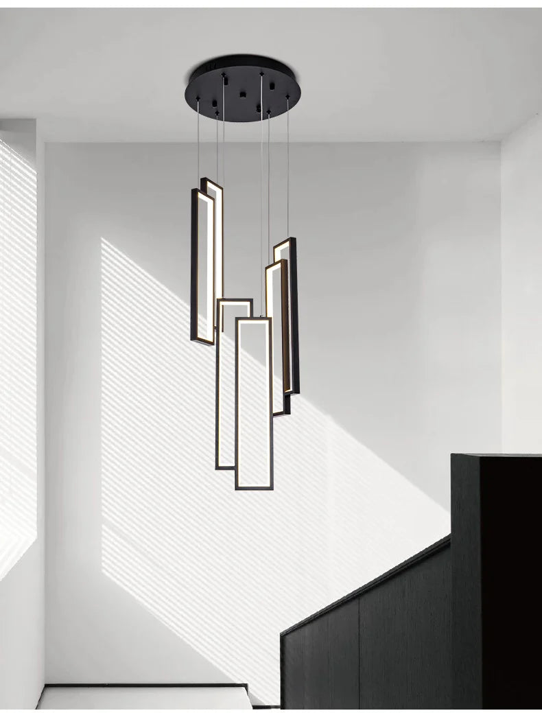 Designer Lighting Stair Chandelier Modern LED Indoor Lighting Creative Duplex Floor Decoration Long Line Black Chandelier
