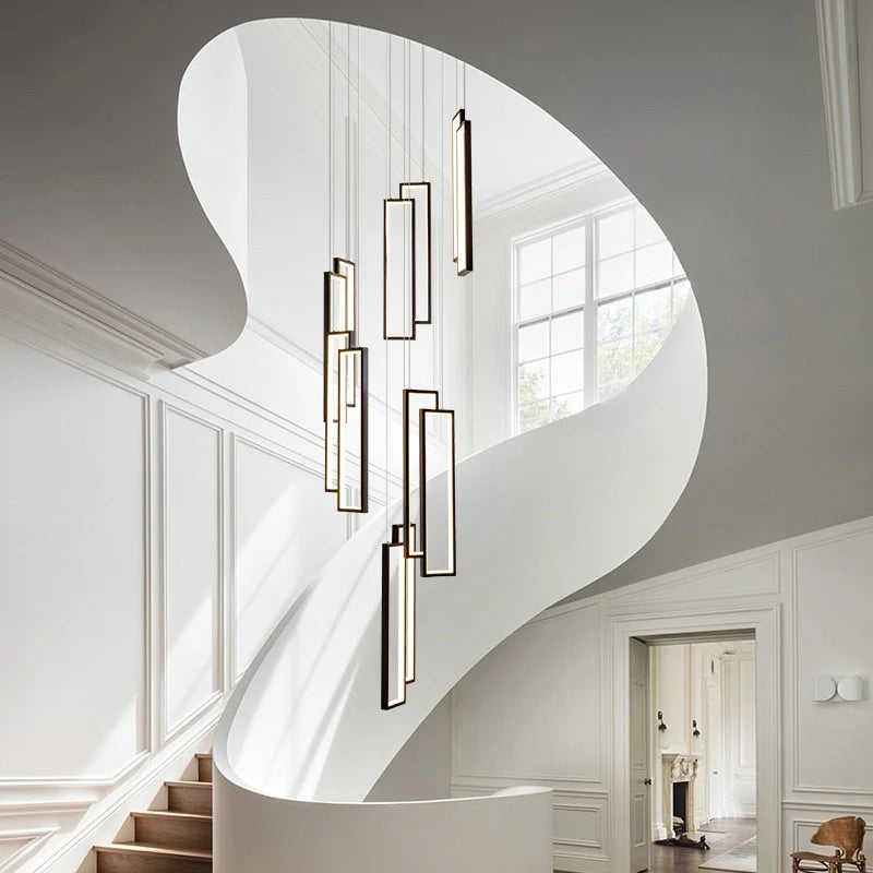 Designer Lighting Stair Chandelier Modern LED Indoor Lighting Creative Duplex Floor Decoration Long Line Black Chandelier