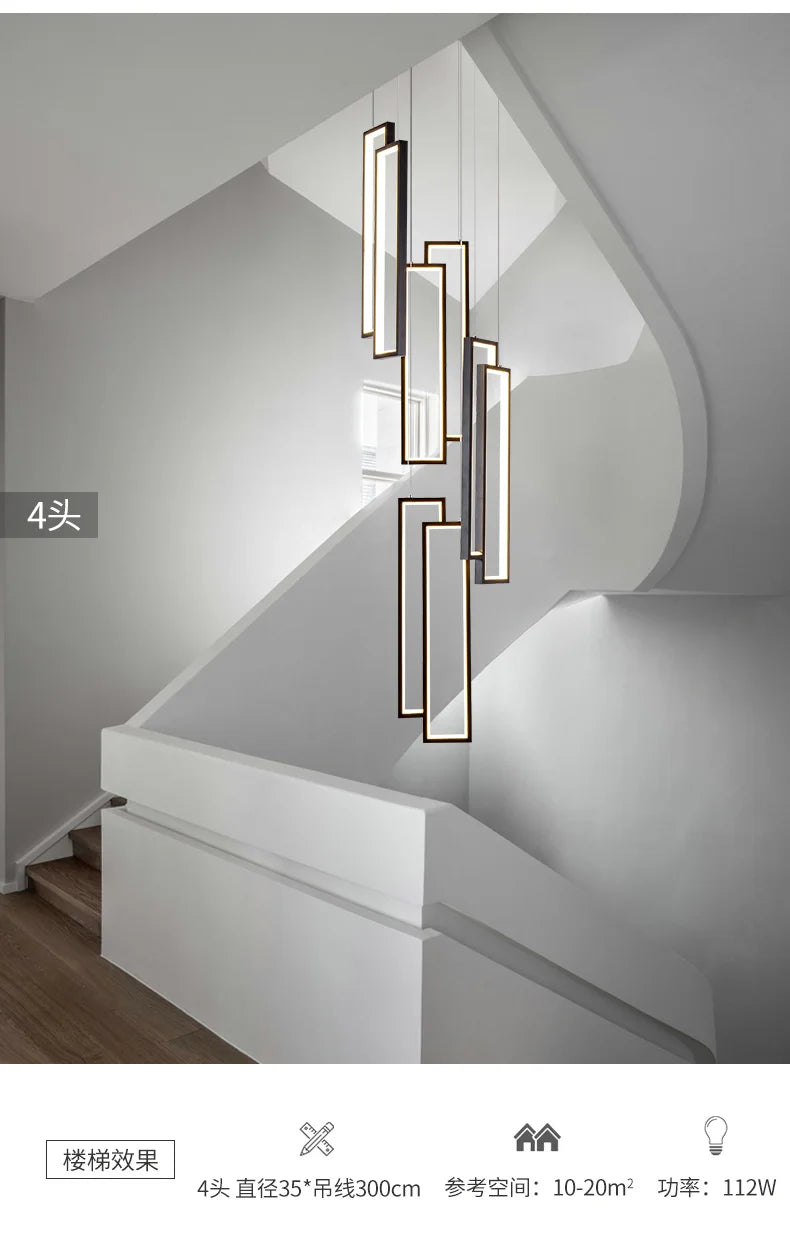 Designer Lighting Stair Chandelier Modern LED Indoor Lighting Creative Duplex Floor Decoration Long Line Black Chandelier