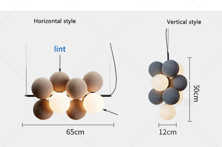 Dining room chandelier creative villa loft apartment lamp Nordic flannelette ball designer light luxury study living room lamp