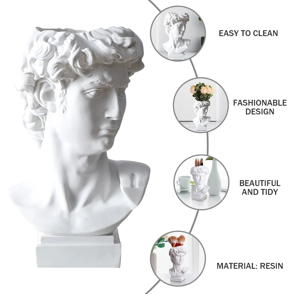 David Funny Pen Holder Creative Container Resin Succulent Pot Statue Bonsai Brush Plant Desktop Lead Pencils