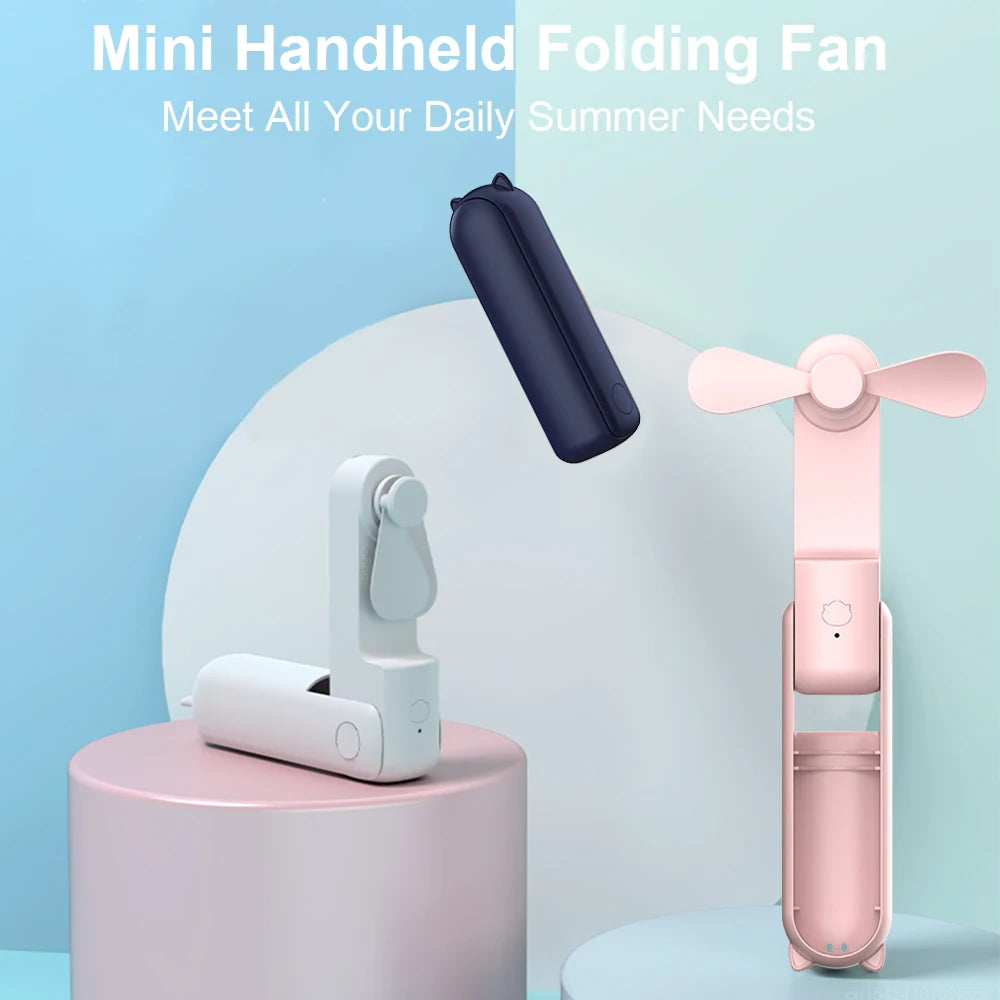 Portable Mini Handheld Fan Small Pocket Fan USB Rechargeable Battery Fan Folding Cooling Hand Fan Mini USB Fan with Power Bank