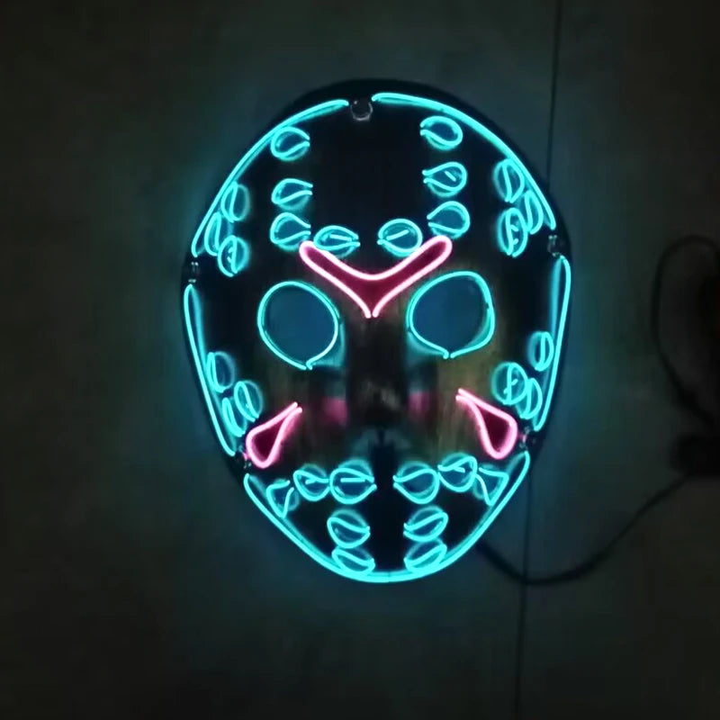Led Halloween Mask Christmas Carnival Glow In Dark Cosplay Jason Voorhees Mask Luminous Led Movie Theme Night Flashing Face Mask