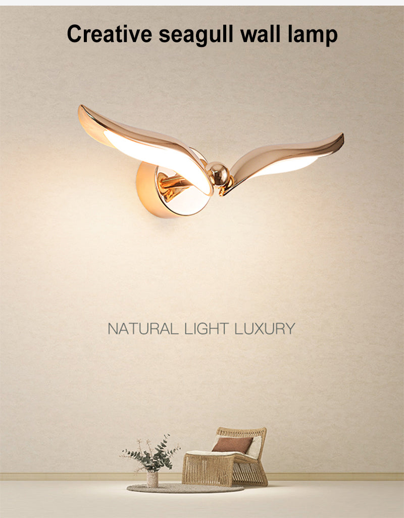 Designer's Creative New Chinese Light Luxury Seagull LED Wall Lamp Gold Living Room Background Bedroom Bedhead Corridor Bar Art