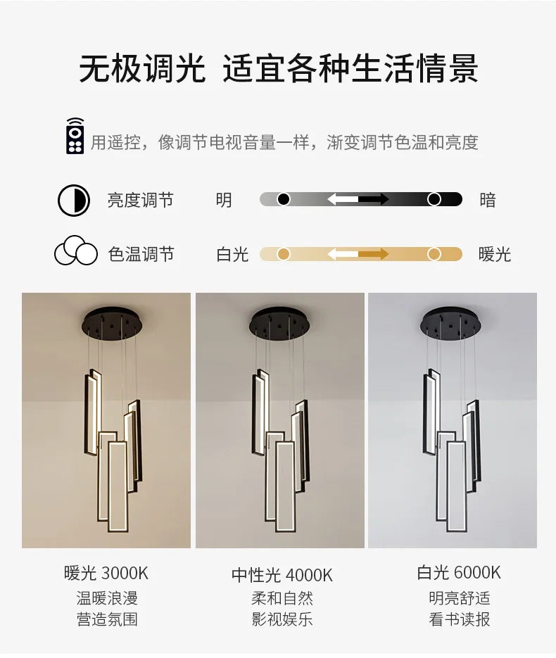 Designer Lighting Stair Chandelier Modern LED Indoor Lighting Creative Duplex Floor Decoration Long Line Black Chandelier