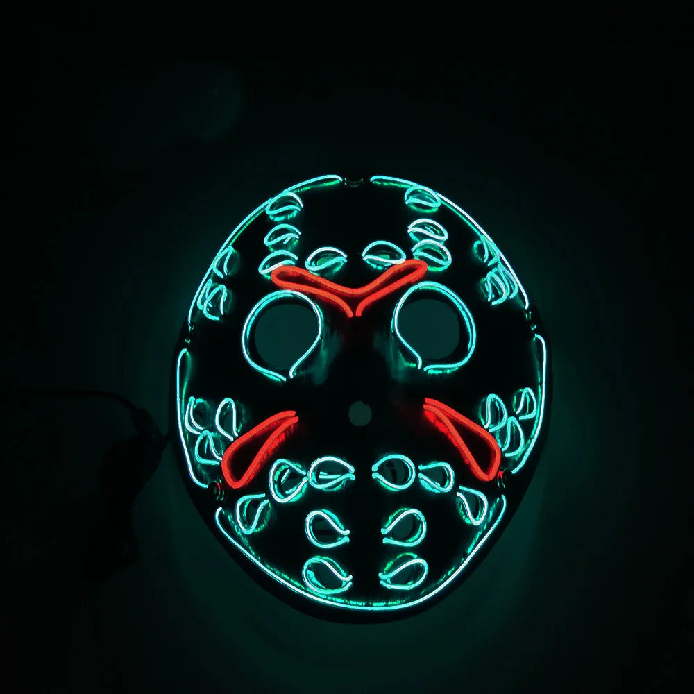 Led Halloween Mask Christmas Carnival Glow In Dark Cosplay Jason Voorhees Mask Luminous Led Movie Theme Night Flashing Face Mask
