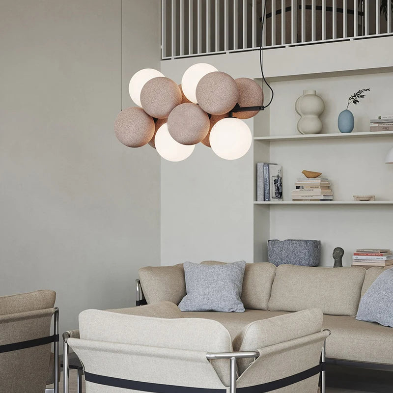 Dining room chandelier creative villa loft apartment lamp Nordic flannelette ball designer light luxury study living room lamp