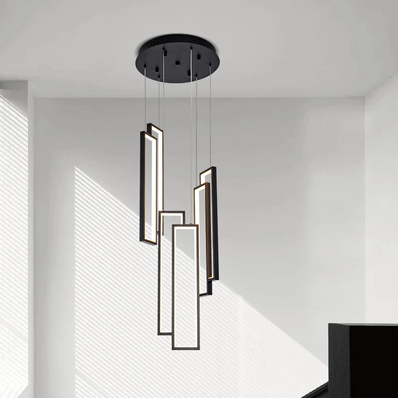 Designer Lighting Stair Chandelier Modern LED Indoor Lighting Creative Duplex Floor Decoration Long Line Black Chandelier