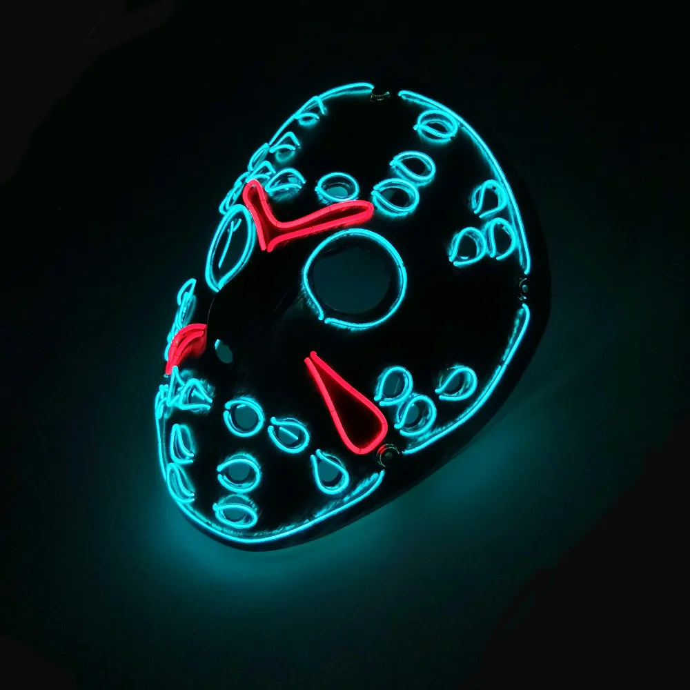 Led Halloween Mask Christmas Carnival Glow In Dark Cosplay Jason Voorhees Mask Luminous Led Movie Theme Night Flashing Face Mask