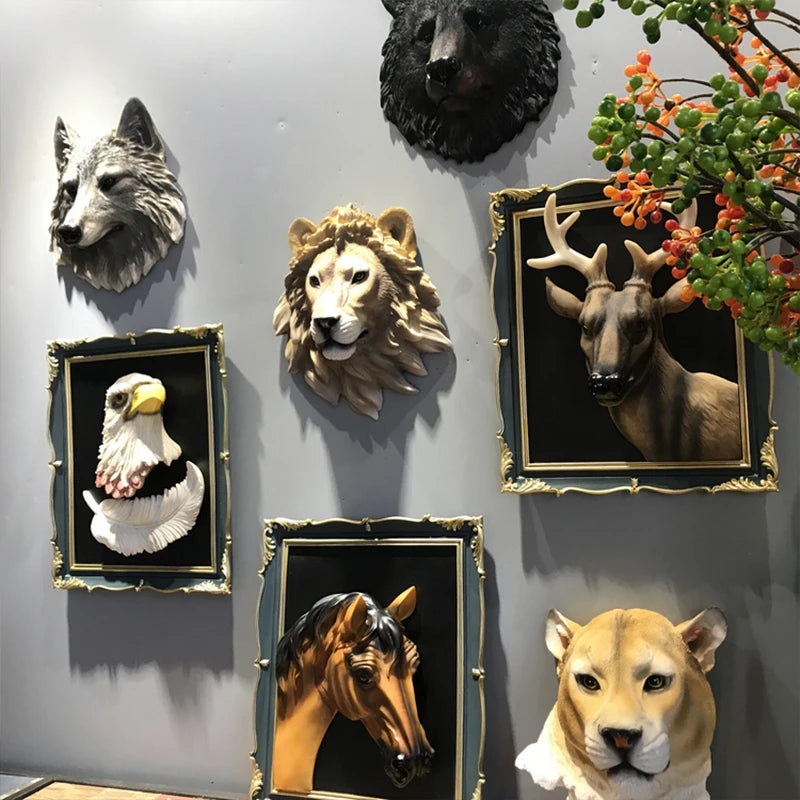Resin simulation animal head bar cafe restaurant shop decoration sculpture three-dimensional wall hanging retro aesthetic statue