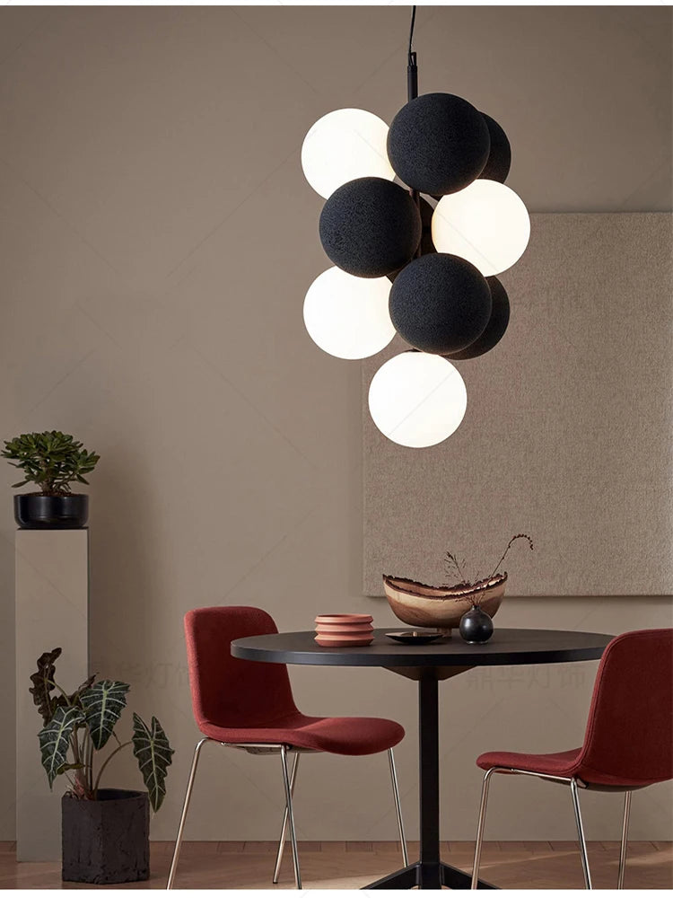 Dining room chandelier creative villa loft apartment lamp Nordic flannelette ball designer light luxury study living room lamp