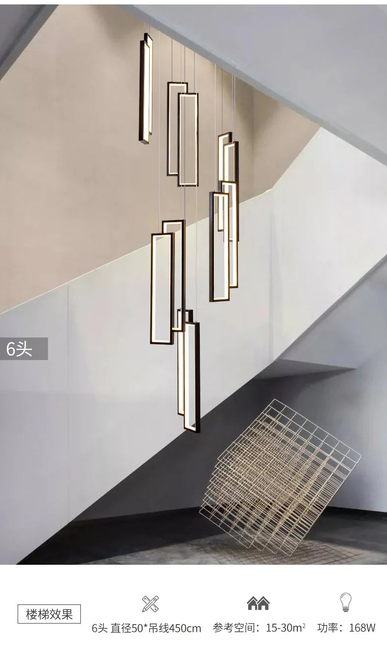 Designer Lighting Stair Chandelier Modern LED Indoor Lighting Creative Duplex Floor Decoration Long Line Black Chandelier