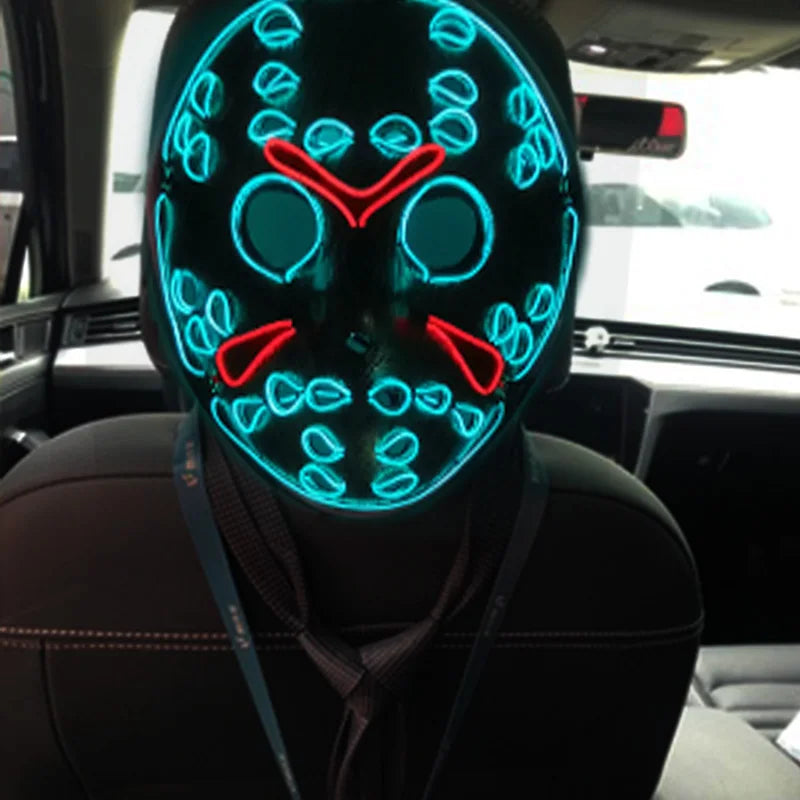 Led Halloween Mask Christmas Carnival Glow In Dark Cosplay Jason Voorhees Mask Luminous Led Movie Theme Night Flashing Face Mask
