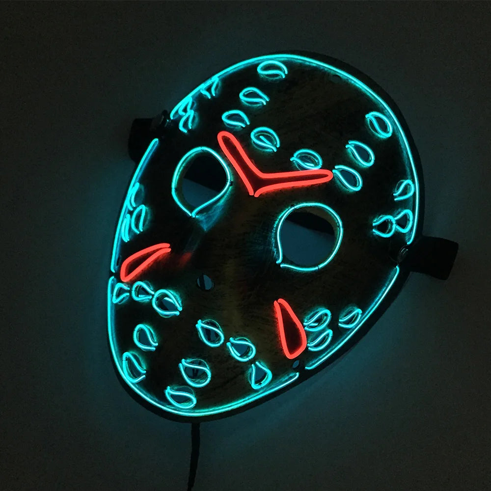 Led Halloween Mask Christmas Carnival Glow In Dark Cosplay Jason Voorhees Mask Luminous Led Movie Theme Night Flashing Face Mask