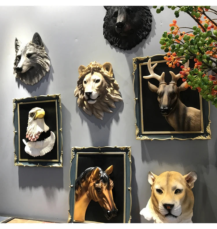 Resin simulation animal head bar cafe restaurant shop decoration sculpture three-dimensional wall hanging retro aesthetic statue