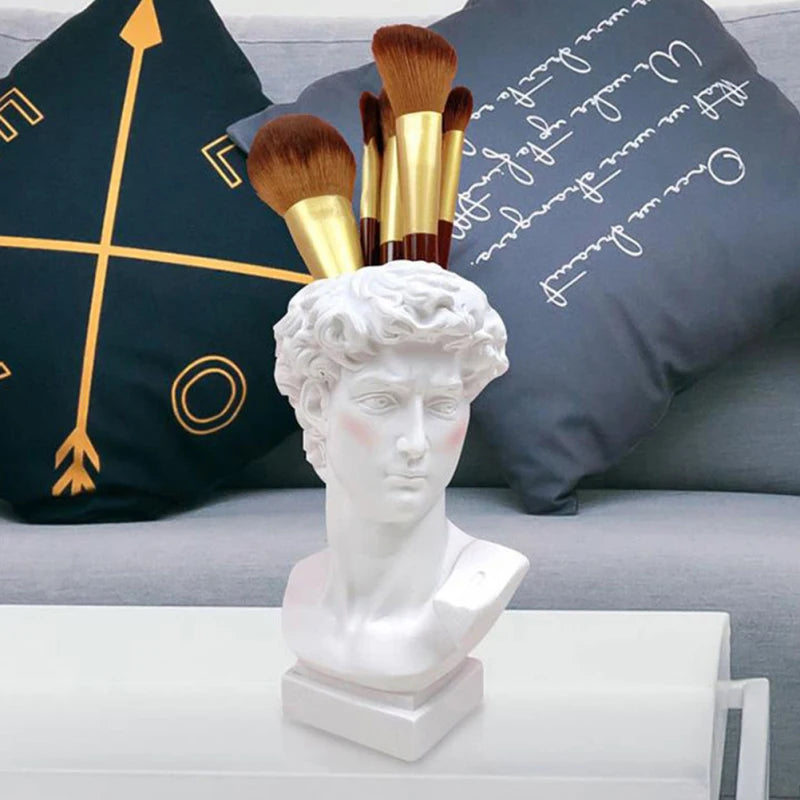 David Funny Pen Holder Creative Container Resin Succulent Pot Statue Bonsai Brush Plant Desktop Lead Pencils