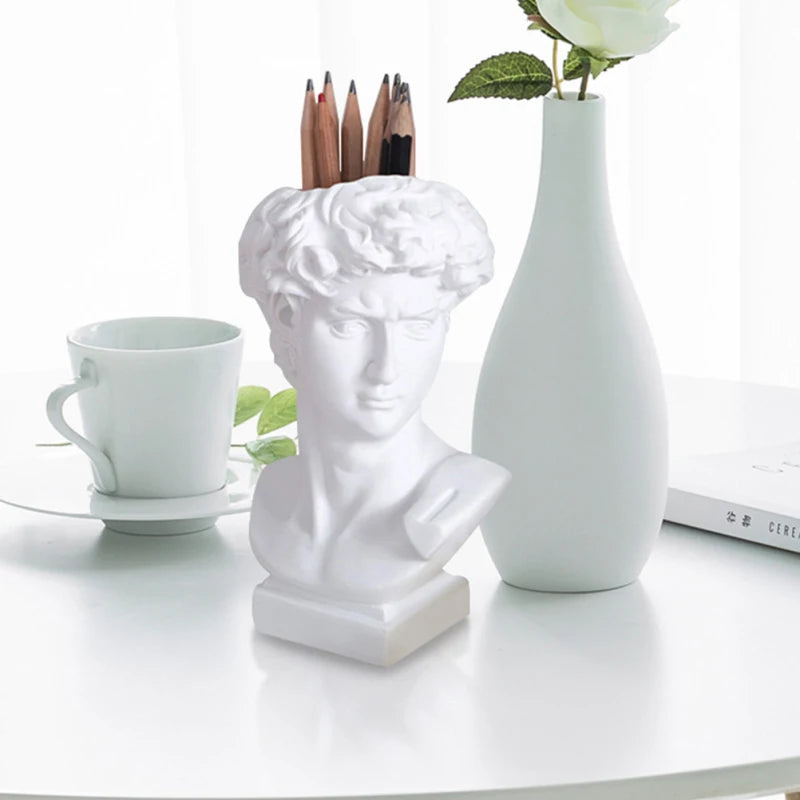 David Funny Pen Holder Creative Container Resin Succulent Pot Statue Bonsai Brush Plant Desktop Lead Pencils