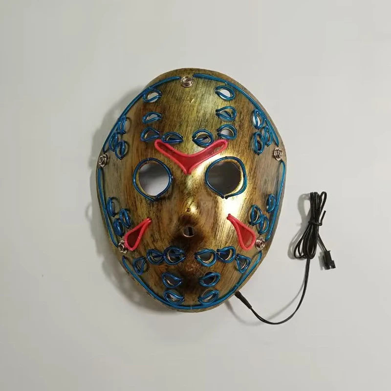 Led Halloween Mask Christmas Carnival Glow In Dark Cosplay Jason Voorhees Mask Luminous Led Movie Theme Night Flashing Face Mask