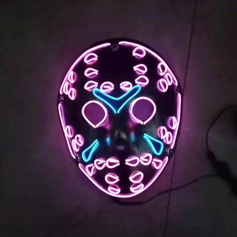 Led Halloween Mask Christmas Carnival Glow In Dark Cosplay Jason Voorhees Mask Luminous Led Movie Theme Night Flashing Face Mask
