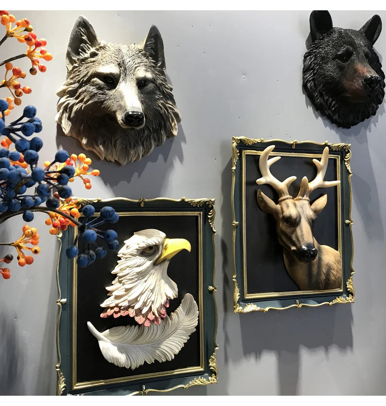 Resin simulation animal head bar cafe restaurant shop decoration sculpture three-dimensional wall hanging retro aesthetic statue