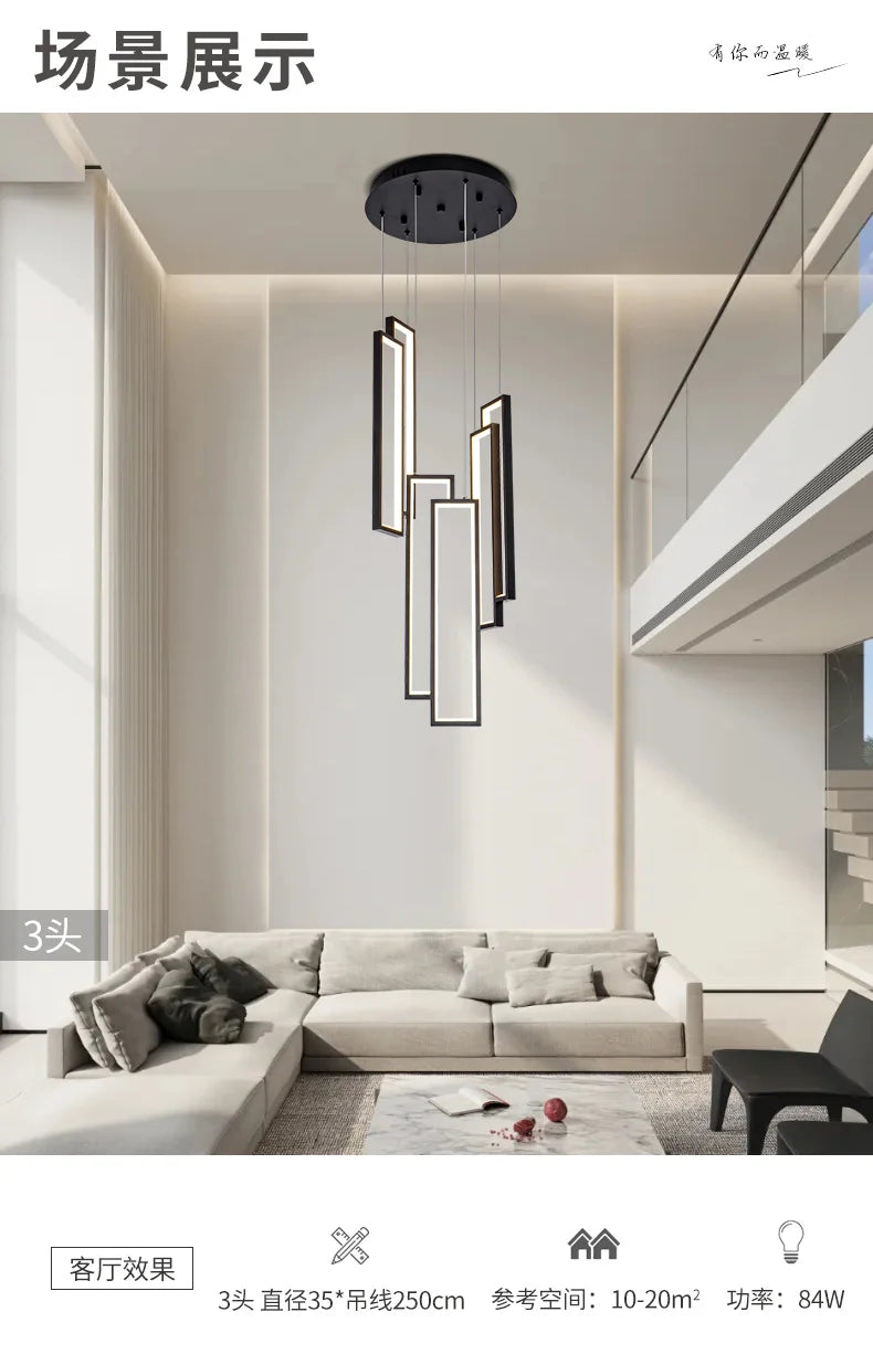 Designer Lighting Stair Chandelier Modern LED Indoor Lighting Creative Duplex Floor Decoration Long Line Black Chandelier