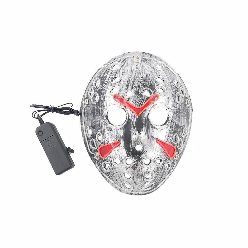 Led Halloween Mask Christmas Carnival Glow In Dark Cosplay Jason Voorhees Mask Luminous Led Movie Theme Night Flashing Face Mask