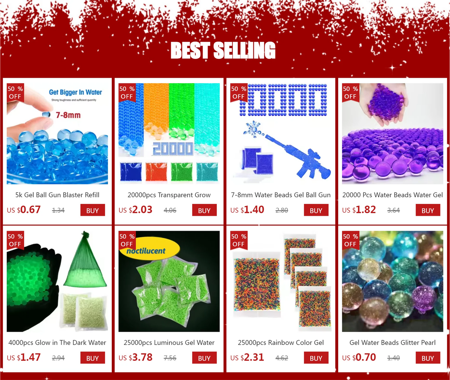 10K Red Gel Water Beads for Orbeez Gun Hydrogel Growing Big in Water Balls Orbizs Blaster Ammo Home Decor Family Kids Shoot Toys