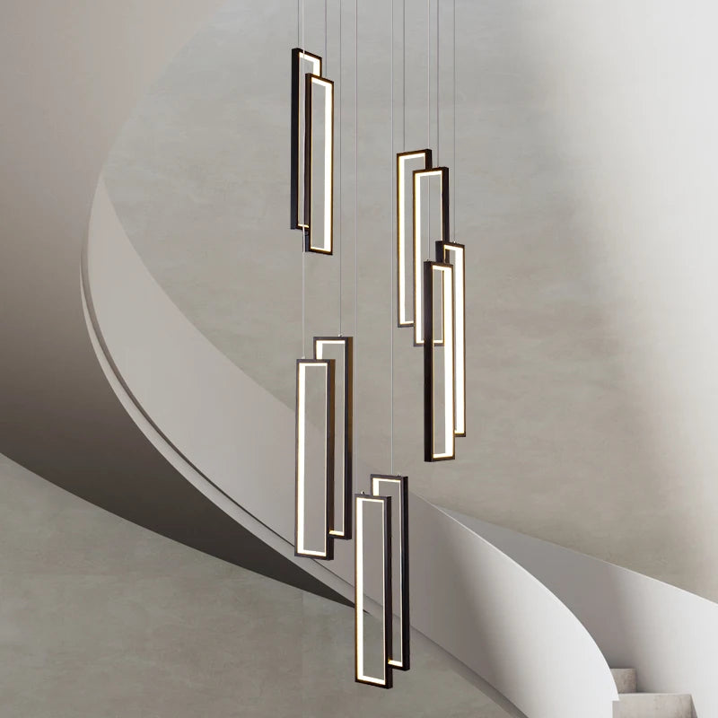 Designer Lighting Stair Chandelier Modern LED Indoor Lighting Creative Duplex Floor Decoration Long Line Black Chandelier