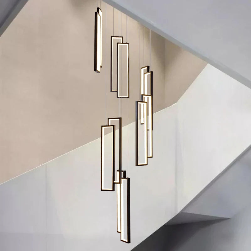 Designer Lighting Stair Chandelier Modern LED Indoor Lighting Creative Duplex Floor Decoration Long Line Black Chandelier